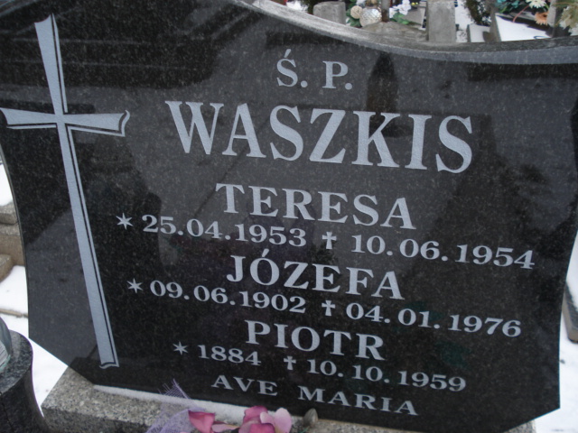 Józefa Waszkis 1902 Kamienna Góra Gmina Miejska - Grobonet - Wyszukiwarka osób pochowanych
